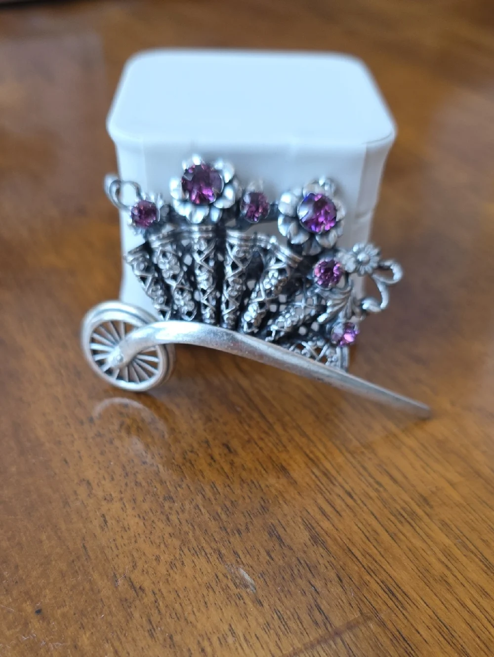 RARE FIND Signed Napier Vintage Book Piece Wheelbarrow Of Purple Flowers